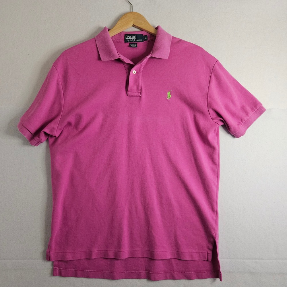 Polo Ralph Lauren Mens Magenta Pink Short Sleeve Cotton Polo Shirt M Green Pony